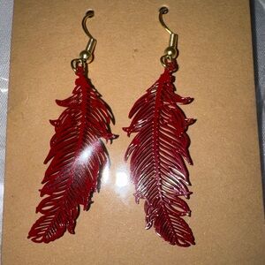 Chic Red Feather Earrings
